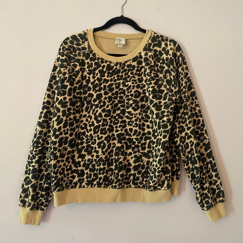 Maeve Anthropologie Brown Black Animal Print Crewneck Sweatshirt Medium Petite